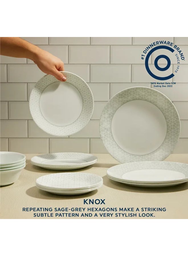 Corelle Knox 12-Piece Dinnerware Set, Vitrelle Glass, Chips & Crack Resistant, Lightweight & Stackable, Dishwasher & Microwave Safe, Service for 4, Includes 4 Dinner Plates, 4 Side Plates & 4 Bowls - Image 5